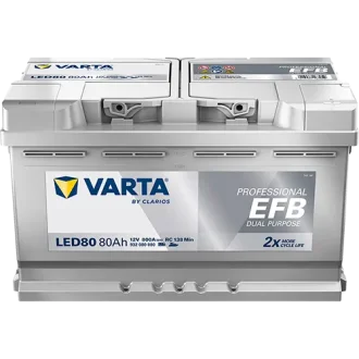 Акумулятор 12В 80Агод. PROFESSIONAL DUAL PURPOSE EFB R+ 315x175x190мм, B13 - монтажний фланець 10.5мм подвійного призначення/efb VARTA 932080080K312