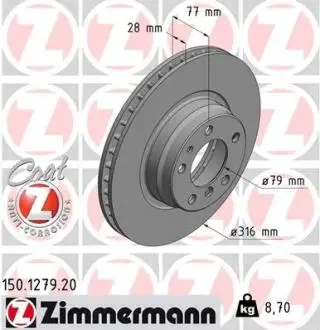 Диск тормозной ZIMMERMANN 150.1279.20