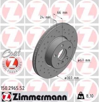 Диск гальмівний (передній) BMW 2 (G42)/3 (G20/G80)/4 (G26/G23/G83) 20- (307x24) ZIMMERMANN 150.2965.52