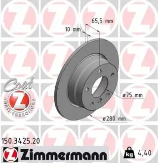 Диск тормозной (задний) BMW 1 (E87) 04-11 (280x10) (с покрытием) (полный)) ZIMMERMANN 150.3425.20