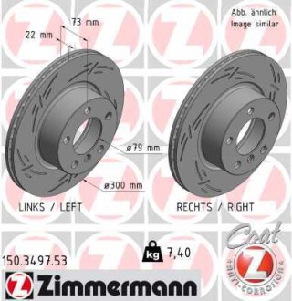 Диск тормозной (передний) BMW 1 (F20)/3 (F30)/4 (F32) 11- (300x22) ZIMMERMANN 150.3497.53