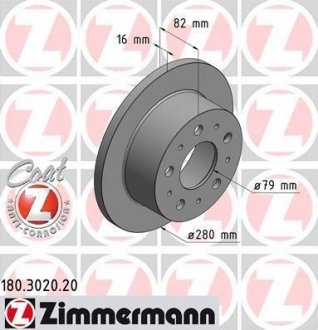 Диск тормозной (задний) Fiat Ducato 02-(280x16) (с покрытием) (полный)) ZIMMERMANN 180.3020.20
