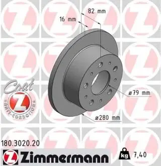 Диск тормозной (задний) Fiat Ducato 02-(280x16) (с покрытием) (полный)) ZIMMERMANN 180.3020.20