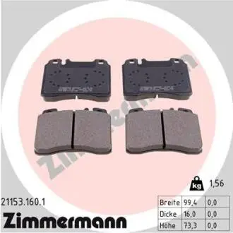 Гальмівні колодки, дискове гальмо (набір) ZIMMERMANN 211531601
