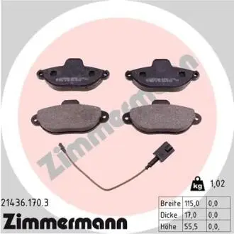 Гальмівні колодки, дискове гальмо (набір) ZIMMERMANN 214361703