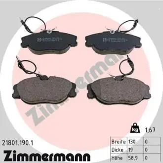 Гальмівні колодки, дискове гальмо (набір) ZIMMERMANN 218011901