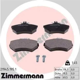 Колодки тормозные дисковые, к-кт ZIMMERMANN 219451951