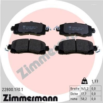 Тормозные колодки (передние) Subaru Impreza 2.0 i 16-/XV 1.6-2.0 i 17- ZIMMERMANN 22800.170.1