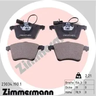 Гальмівні колодки, дискове гальмо (набір) ZIMMERMANN 230341901