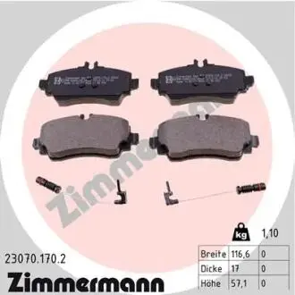 Колодки гальмівні (передні) MB A-class (W168) 97-04 (Lucas-Girling) (з датчиком) ZIMMERMANN 23070.170.2