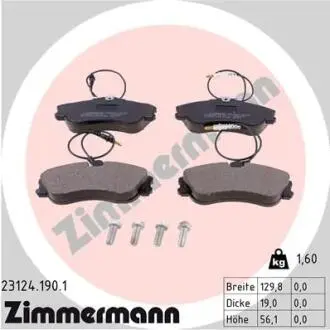 Колодки гальмівні (передні) Citroen Berlingo/Peugeot Partner 96- (Lucas-Girling) (з датчиком) ZIMMERMANN 23124.190.1