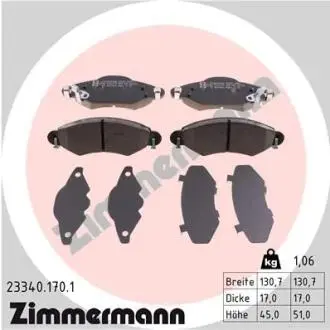 Гальмівні колодки, дискове гальмо (набір) ZIMMERMANN 233401701