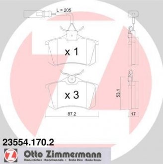 Гальмівні колодки, дискове гальмо (набір) ZIMMERMANN 235541702 (фото 1)