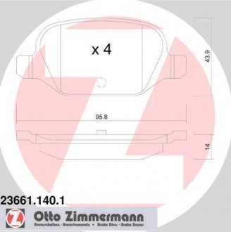 Гальмівні колодки, дискове гальмо (набір) ZIMMERMANN 236611401