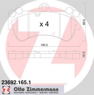 Тормозные колодки (передние) Porsche Cayenne/VW Touareg 02-10 (Brembo) (190.2x99,5x16.5) ZIMMERMANN 23692.165.1