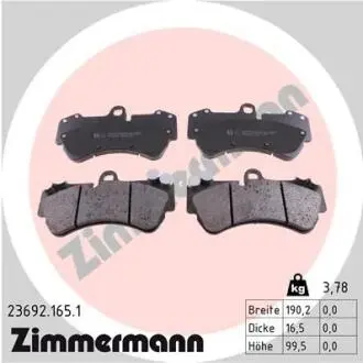 Колодки гальмівні (передні) Porsche Cayenne/VW Touareg 02-10 (Brembo) (190.2x99,5x16.5) ZIMMERMANN 23692.165.1