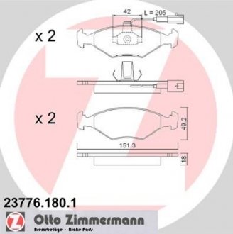 Тормозные колодки, дисковый тормоз.) ZIMMERMANN 237761801