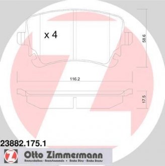 Колодки гальмівні (задні) VW T5 03-15 (Lucas-Girling) ZIMMERMANN 23882.175.1