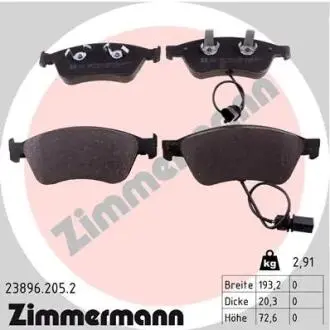 Колодки гальмівні (передні) VW Phaeton/ Audi A6/A8 04-16 (Ate-Teves) (з датчиком) ZIMMERMANN 23896.205.2