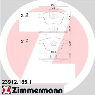 Гальмівні колодки, дискове гальмо (набір) ZIMMERMANN 239121851 (фото 1)