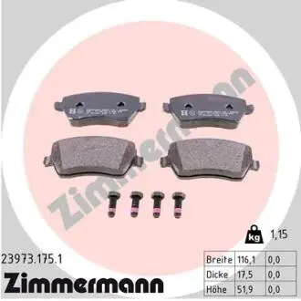 Колодки гальмівні (передні) Renault Kangoo 08-/Megane IV 15-/Zoe 12- (Lucas) ZIMMERMANN 23973.175.1