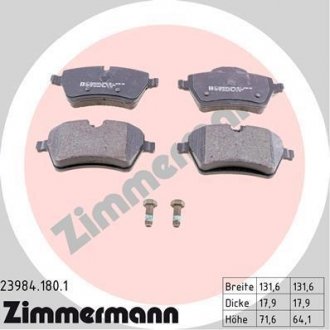 Гальмівні колодки, дискове гальмо (набір) ZIMMERMANN 239841801 (фото 1)