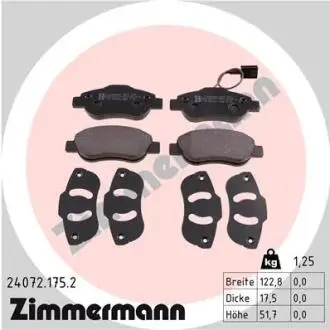 Колодки гальмівні (передні) Fiat Panda 03-/500/500C 07-/Ford Ka II 08-16 (+датчик) ZIMMERMANN 24072.175.2