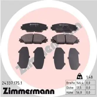 Колодки гальмівні (передні) Toyota RAV4 2.0-3.5/Prius 1.8 05- (AKEBONO) ZIMMERMANN 24337.175.1