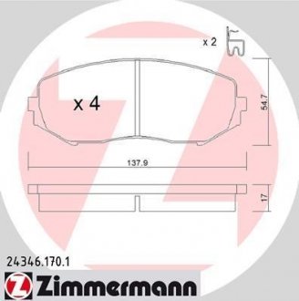 Колодки гальмівні (передні) Suzuki Grand Vitara 1.3-3.2 98- ZIMMERMANN 24346.170.1 (фото 1)