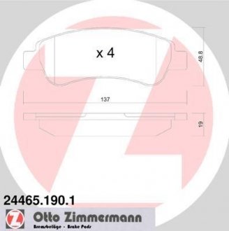 Колодки гальмівні (задні) Fiat Ducato/Citroen Jumper/Peugeot Boxer 06- (Boxer) ZIMMERMANN 24465.190.1