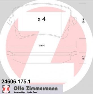 Тормозные колодки (задние) Audi A4/A5/ Q5 1.8TFSI-3.2FSI 06- (Lucas-Girling) ZIMMERMANN 24606.175.1 (фото 1)