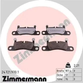 Колодки гальмівні (задні) VW Touareg/Porsche Cayenne 10- (187.4x76)(Brembo)(з низьким продукуванням пилу) ZIMMERMANN 24721.970.1