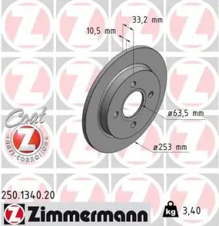 Тормозной диск ZIMMERMANN 250134020
