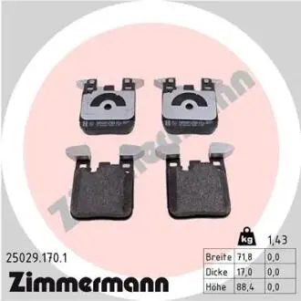 Колодки гальмівні (задні) BMW 1 (F20/F21)/ 3 (F30/F31/F34) 11- (Brembo) B37/B47/N13/N47/N55 ZIMMERMANN 25029.170.1