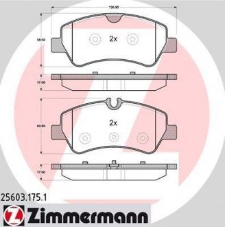 Тормозные колодки (задние) Ford Transit 12- (TRW) ZIMMERMANN 25603.175.1