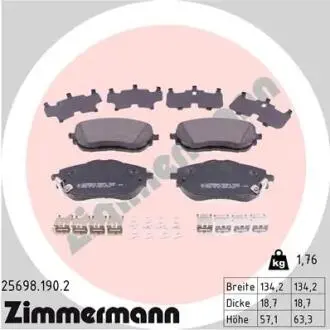 Колодки гальмівні (передні) Toyota Auris/Corolla 12-18 (Bosch) (з аксесуарами) ZIMMERMANN 25698.190.2