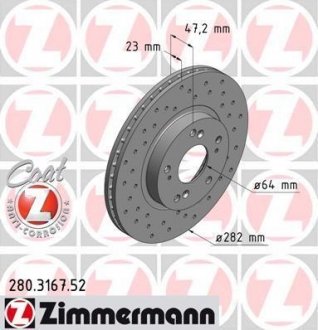 Тормозной диск ZIMMERMANN 280316752 (фото 1)