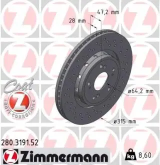 Диск тормозной ZIMMERMANN 280.3191.52