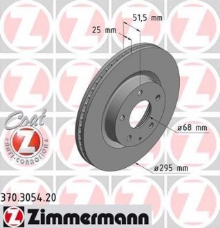 Диск тормозной (передний) Mazda 3 1.5D/2.0/2.2D 13-/CX-3 15-(295x25)(с покрытием)(вентил).) ZIMMERMANN 370.3054.20 (фото 1)