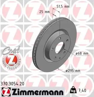 Диск тормозной (передний) Mazda 3 1.5D/2.0/2.2D 13-/CX-3 15-(295x25)(с покрытием)(вентил).) ZIMMERMANN 370.3054.20