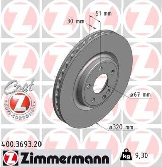 Гальмiвнi диски переднi ZIMMERMANN 400369320