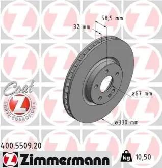 Диск тормозной (передний) MB Vito (W447) 14-(330x32) (с покрытием) (вентилированный)) ZIMMERMANN 400.5509.20