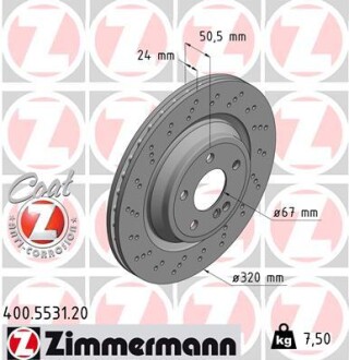 Диск гальмівний MERCEDES R231 SL-KLASA 12- TY£ ZIMMERMANN 400553120