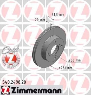 Тормозной диск ZIMMERMANN 540249820 (фото 1)