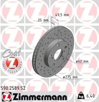 Диск тормозной ZIMMERMANN 590.2589.52