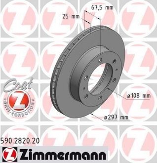 Диск тормозной (передний) Toyota Hilux VII 05-15 (297x25) (с покрытием) (вент).) ZIMMERMANN 590.2820.20