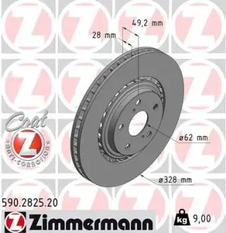 Диск тормозной (передний) Toyota Rav 4 12-/Lexus RX/NX 08- (328x28) (с покрытием) (вентилированный)) ZIMMERMANN 590.2825.20