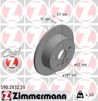 Диск тормозной (задний) Toyota Camry/Lexus ES 11-(281x10) (с покрытием) (полный)) ZIMMERMANN 590.2832.20