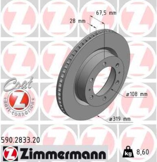 Диск тормозной TOYOTA Coat Z ZIMMERMANN 590283320