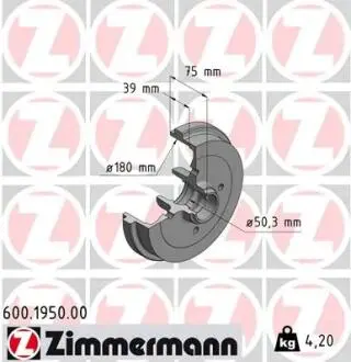 Гальмівний барабан ZIMMERMANN 600195000